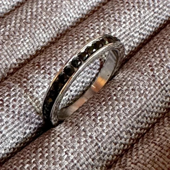 Waterproof Jet Black Onyx CZ Stainless Steel Eternity Band Stack Ring Wedding - Picture 3 of 7